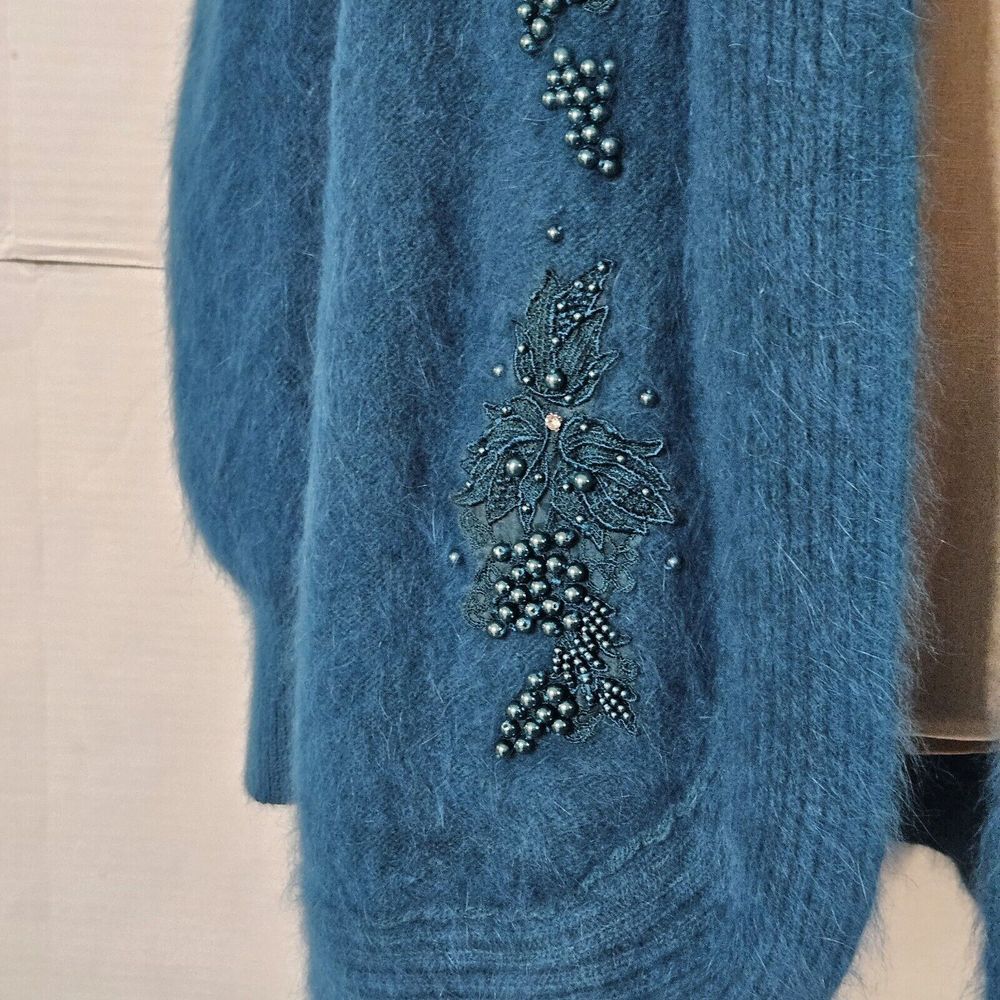 Jamie Teal Blue Angora Open-Front‎ Long-sleeve Cardigan/Sweater Medium - Picture 16 of 16